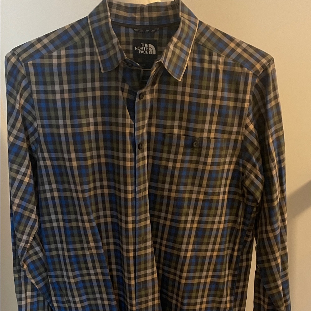 The North Face Blue, Gray and Green Plaid Shirt